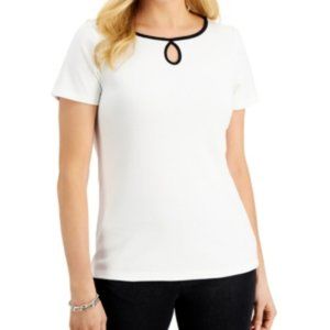 Karen Scott Short-Sleeve Keyhole Boat-Neck Top